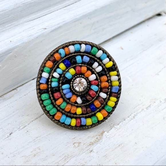 Seed bead color whirl circular ring - Picture 2 of 6